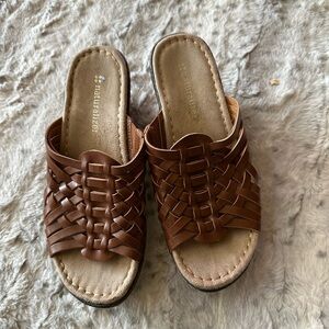 Naturalizer Brown Leather Mules with Woven Design